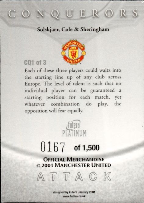Main Image 2001 3 CARD SETT CQ1-3 Futera Manchester United ...
