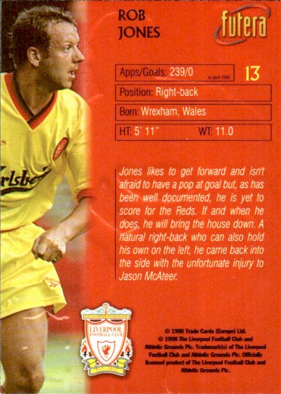 1998 Futera Liverpool Rob Jones #13 EMBOSSED