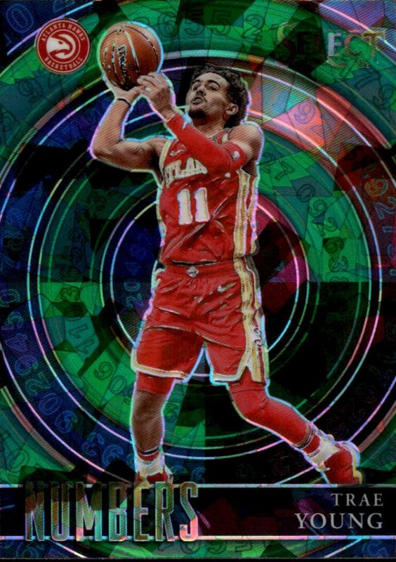 2020-21 Panini Select Trae Young Numbers Insert Green Prizm #14 Atlanta Hawks