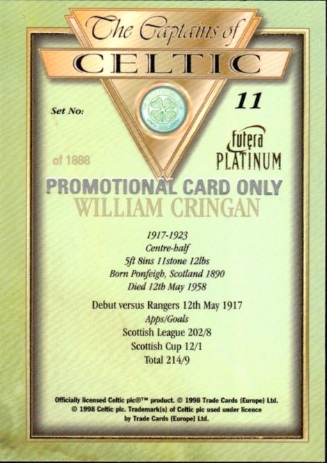 Hovedbilde 1998 Futera Platinum The Captains of Celtic Promo ...