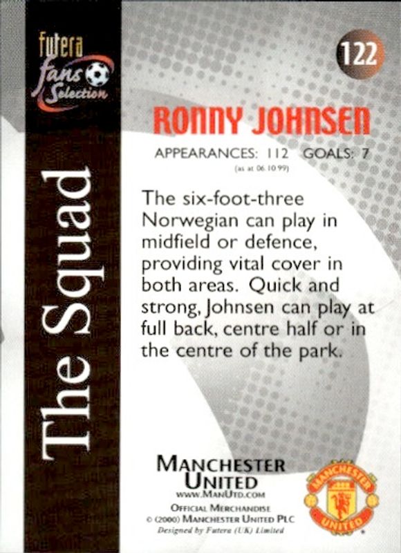 Futera fans Selection 2000 Card #122 Ronny Johnsen Manchester United