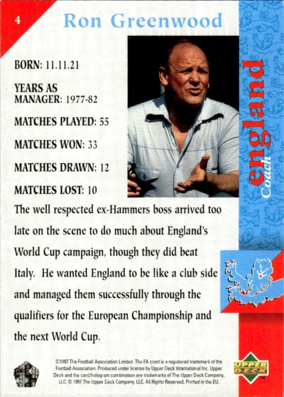 1997-98 Upper Deck England Call Me Coach Ron Greenwood #4 