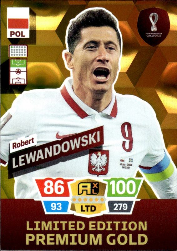 Robert Lewandowski Limited Edition Premium Gold Adrenalyn XL World Cup 2022