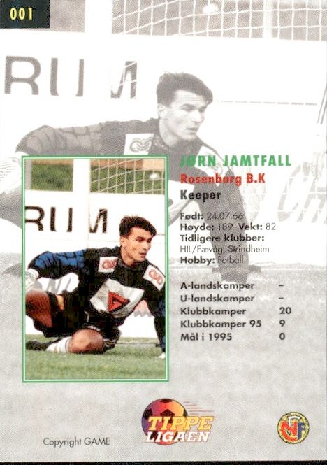 Main Image 1996 GAME Tippe Ligaen Fotballkort Jorn Jamtfall ...