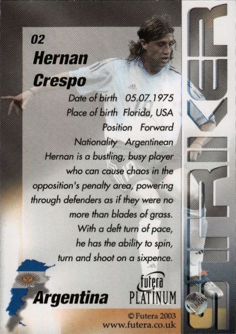 Main Image 2003 Futera Platinum Hernan Crespo #02 