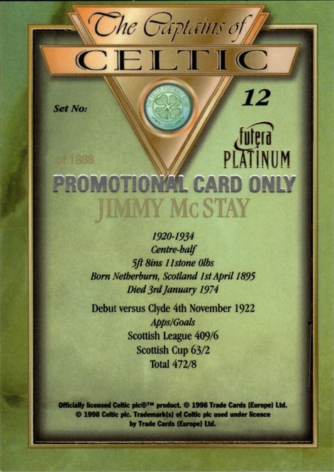 Main Image 1998 Futera Platinum The Captains of Celtic Promo ...