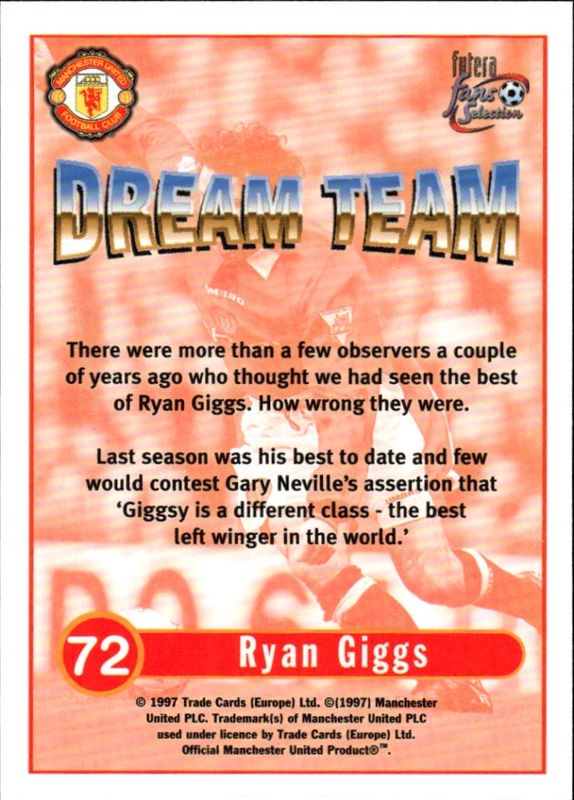 1997-98 Futera Manchester United Fans' Selection #72 Ryan Giggs