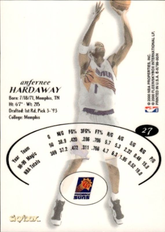 ANFERNEE HARDAWAY REFRACTOR 1999-00 SKYBOX EX E-X 27 PHOENIX SUNS ORLANDO MAGIC