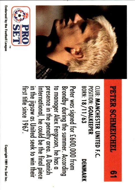 Hovedbilde Peter Schmeichel Manchester United - 1991 Pro Set ...