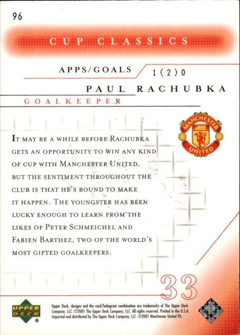Main Image 2001-02 Upper Deck Manchester United CUP CLASSICS ...