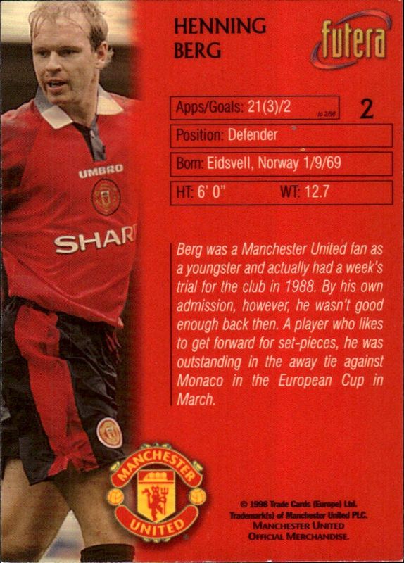 1998 Futera Manchester United  Henning Berg #2