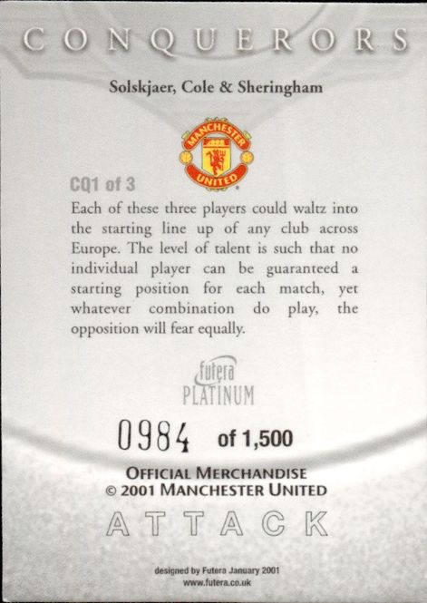 Main Image 2001 3 CARD SETT CQ1-3 Futera Manchester United ...