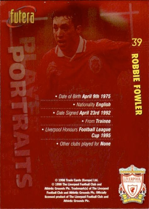 Hovedbilde 1998 Futera Liverpool Portraits Robbie Fowler #39