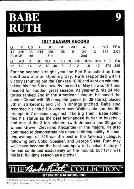 1992 The Babe Ruth Collection # 9 Year in Review