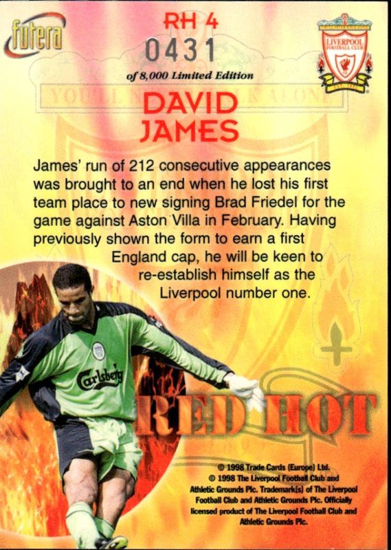 David James Red Hot LIVERPOOL 98 RH4 #431/8000