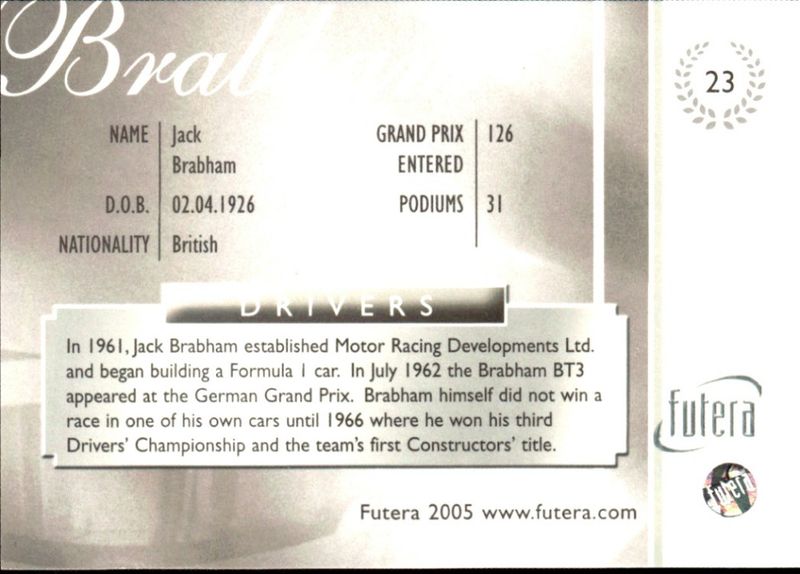 2005 Futera Grand Prix Jack Brabham #23