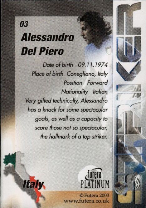 Main Image 2003 Futera Platinum Alessandro Del Piero #03