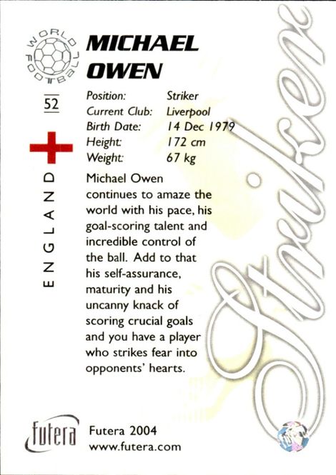 Hovedbilde MICHAEL OWEN FUTERA 2004 WORLD FOOTBALL 