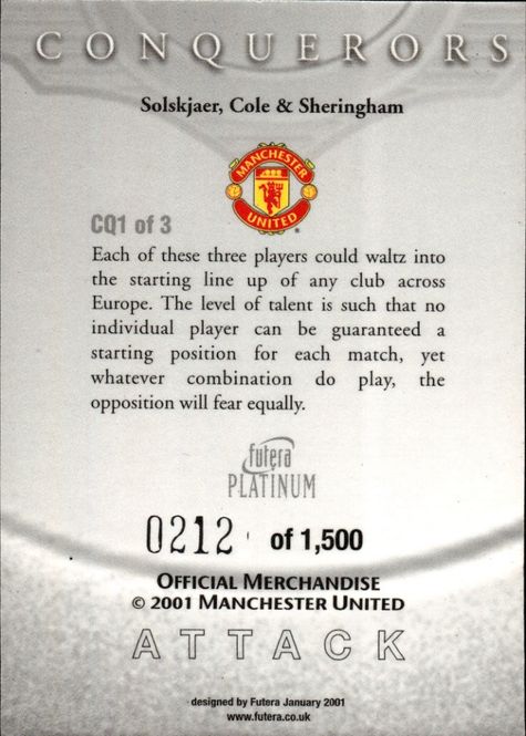 Main Image 2001 3 CARD SETT CQ1-3 Futera Manchester United ...