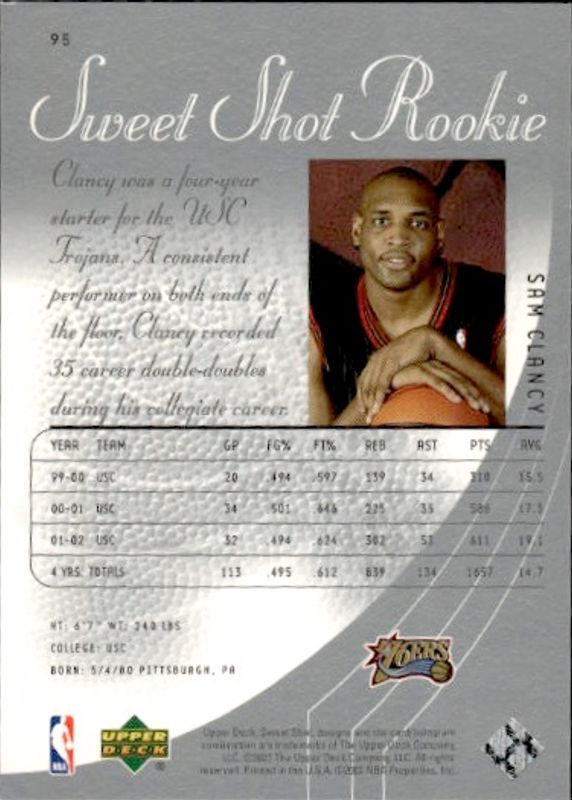 2002-03 Upper Deck Sweet Shot # 95 Sam Clancy Card # 491/999 76ers