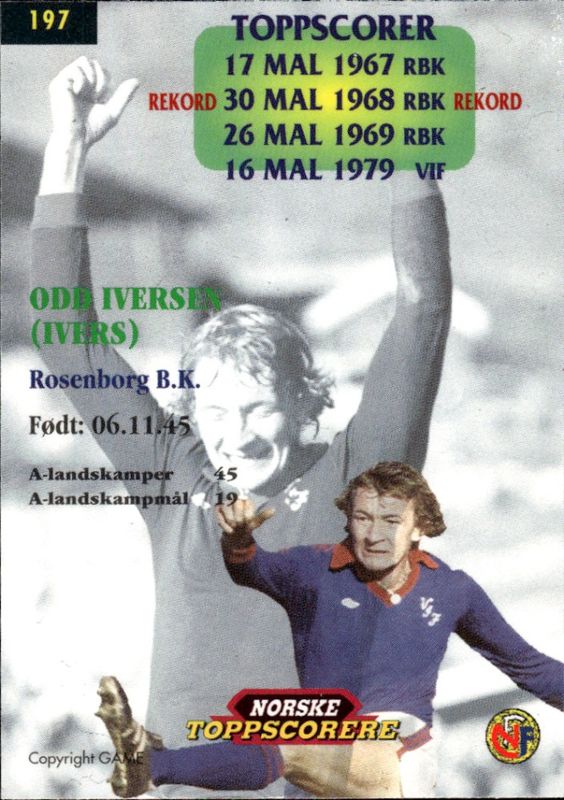 1996 GAME Tippe Ligaen Fotballkort Odd Iversen #197