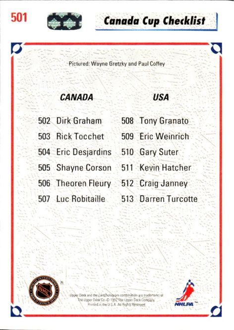Hovedbilde 1991-92 91/92 Upper Deck #501 Canada Cup ...