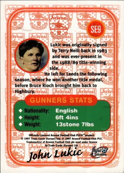 Main Image FUTERA-ARSENAL 1997- #SE09-JOHN LUKIC