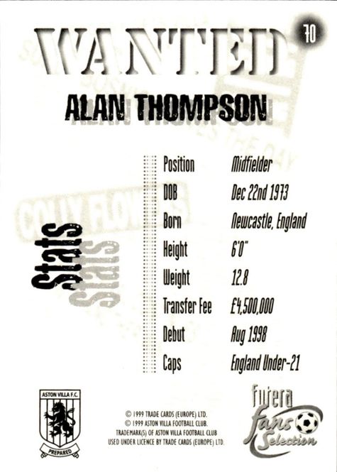 Hovedbilde FUTERA-ASTON VILLA-1998- #70-WANTED-ALAN THOMPSON ...