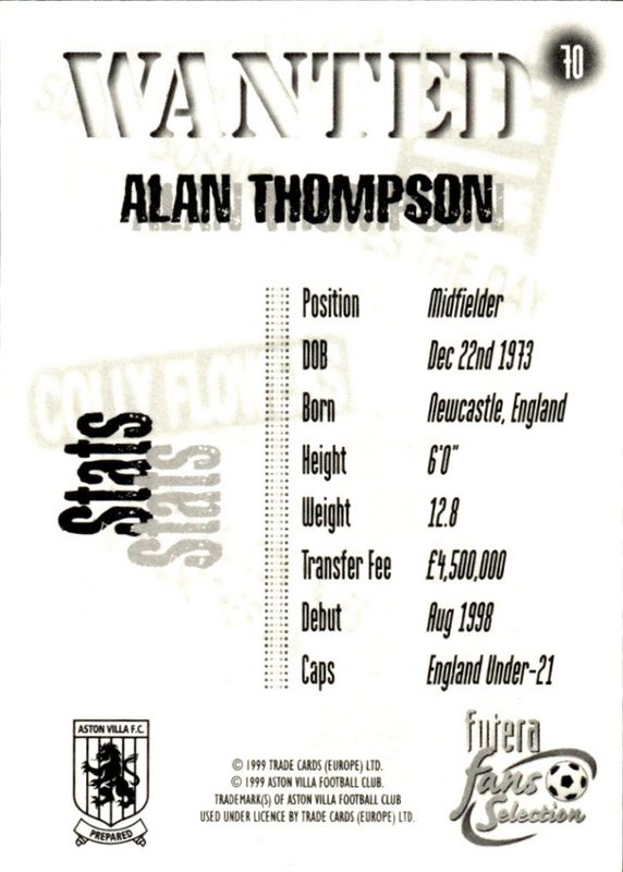 FUTERA-ASTON VILLA-1998- #70-WANTED-ALAN THOMPSON chrome foil players edition