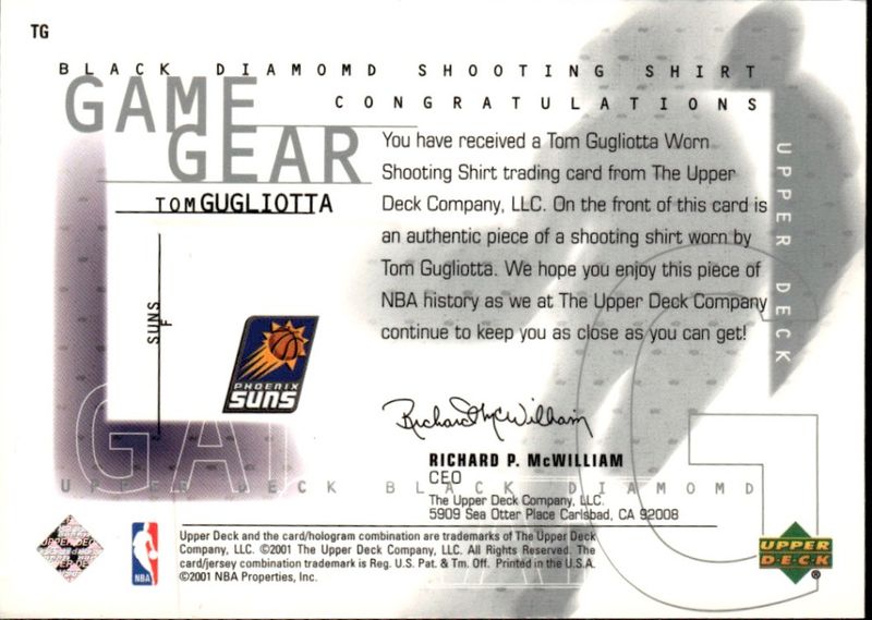 2000-01 Upper Deck Black Diamond Game Gear Tom Gugliotta #TG 