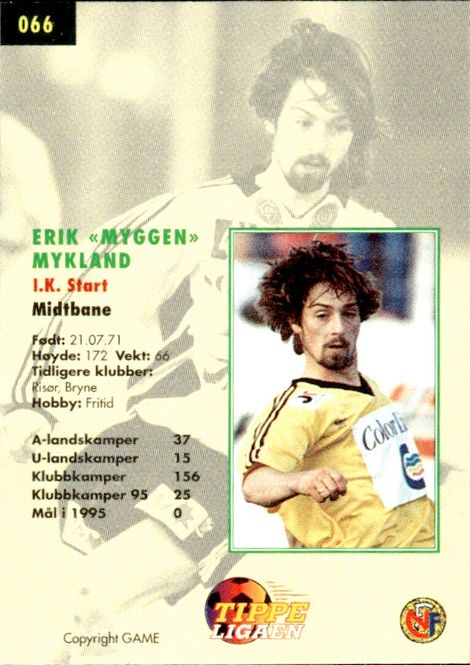 Main Image MYGGEN 1996 GAME Tippe Ligaen Fotballkort Erik ...