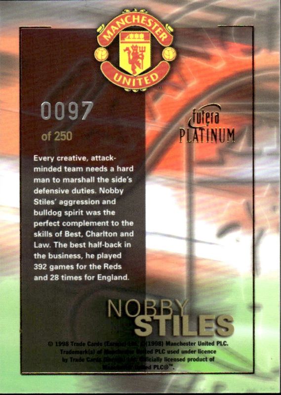 1998 Futera Redemption card Nobby Stiles Manchester United Football Autograph on card #97/250