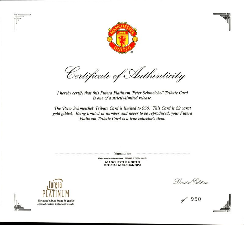XXL CARD FUTERA 1999 MANCHESTER UNITED CENTERCARD PETER  SCHMEICHEL  /950
