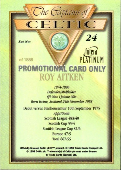 Hovedbilde 1998 Futera Platinum The Captains of Celtic Promo ...