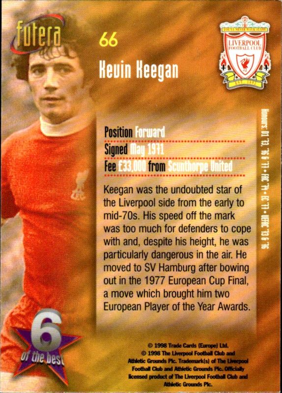 1998 Futera Liverpool 6 of the Best Kevin Keegan #66