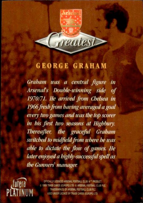 Hovedbilde 1999 Futera Platinum Arsenal Greatest George ...