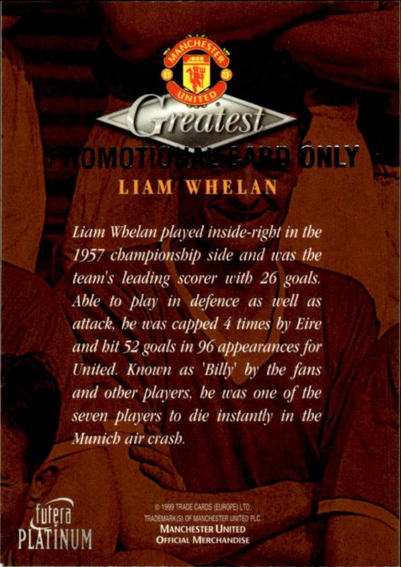 1998-99 Futera Platinum Manchester United Greatest Liam Whelan PROMO