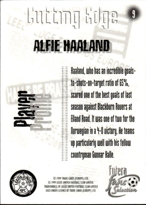 Main Image 1999 Futera Fans Selection Leeds United Cutting ...