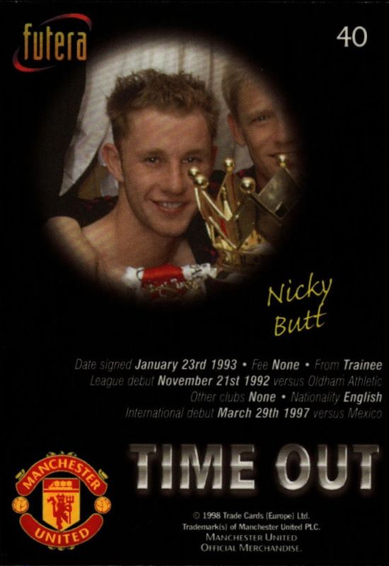 1998 Futera Manchester United Time Out Chrome Foil Nicky Butt/ PETER SCHMICHEL #40 PLAYERS EDITION /500