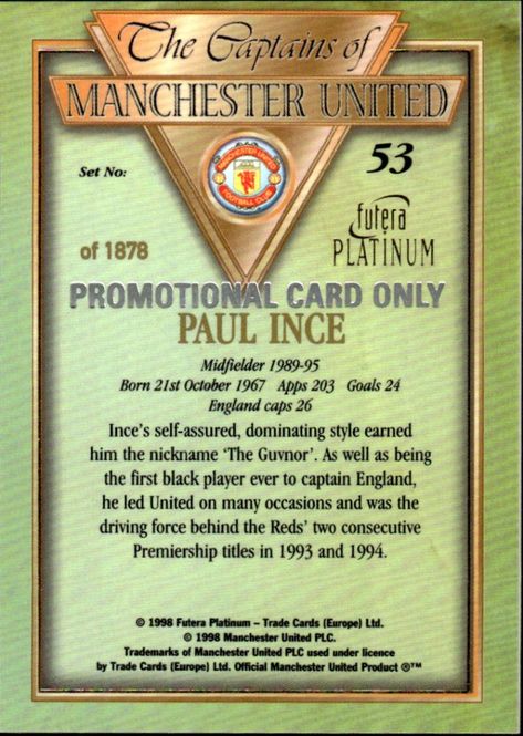 Hovedbilde 1998 Futera Platinum The Captains of Manchester ...