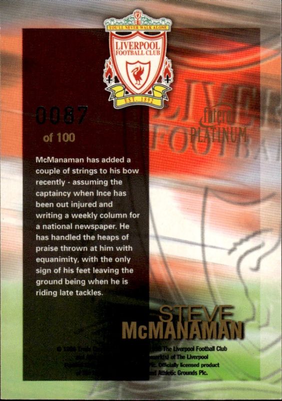 1998 FUTERA LIVERPOOL REDEMPTION STEVE MCMANAMAN CARD #028/100 