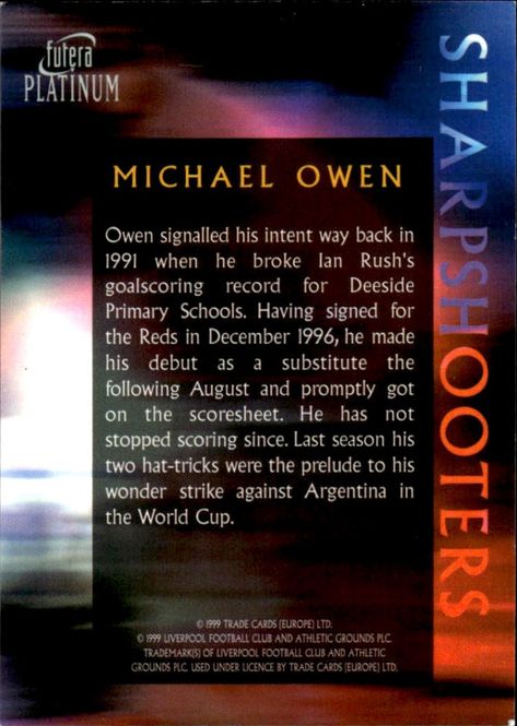 Hovedbilde 1999 Futera Platinum Sharpshooters MICHAEL OWEN 