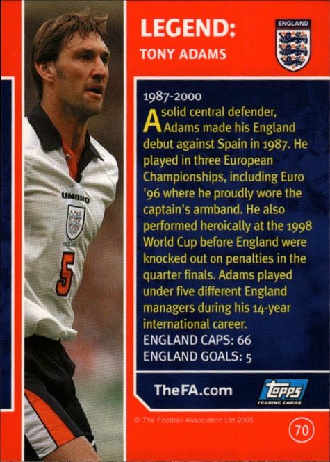 Hovedbilde 2005 Topps England Legend tony adams #70