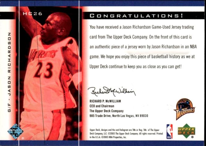 Main Image 2005-06 Upper Deck Slam Jason Richardson Hardwood ...