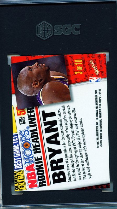 1997 Hoops Kobe Bryant Rookie Headliner #3 SGC 7