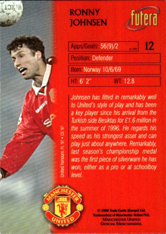 1998 Futera Manchester United Ronny Johnsen #12 