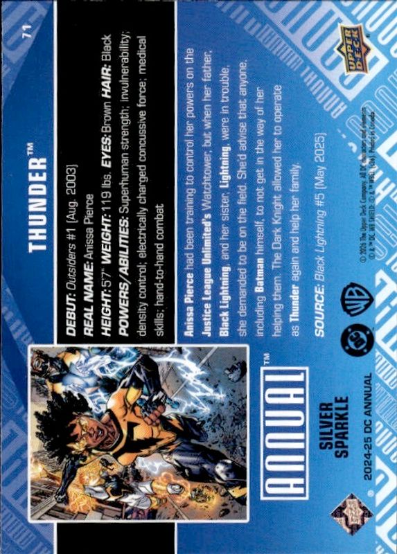THUNDER 2024-25 Upper Deck DC Annual SILVER SPARKLE BLACK LIGHTNING