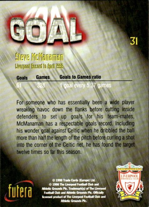 Main Image 1998 Futera Liverpool Goal Steve McManaman #31