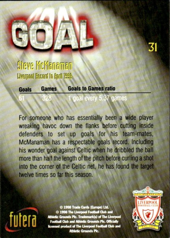 1998 Futera Liverpool Goal Steve McManaman #31