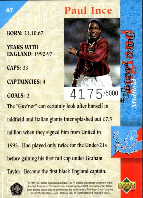 Hovedbilde 1997-98 Upper Deck England Three Lions #4175/5000 ...